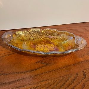 Marigold Carnival Glass Relish Dish - Lily Pond - Vintage Indiana Glass Co